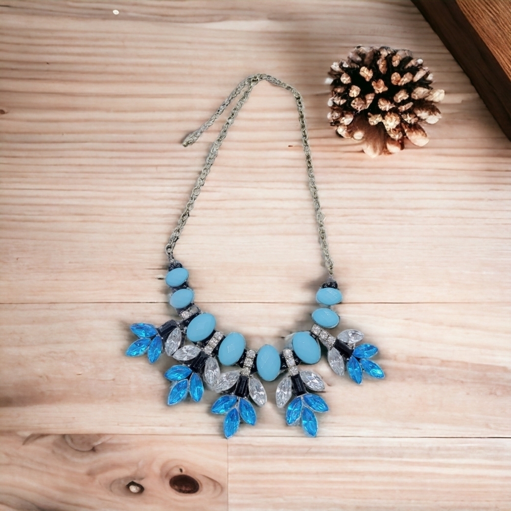 Daisy Fuentes Blue Statement Necklace Rhinestone Crystal